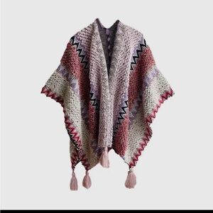 0023.  Multicolor Knit Poncho with Tassels